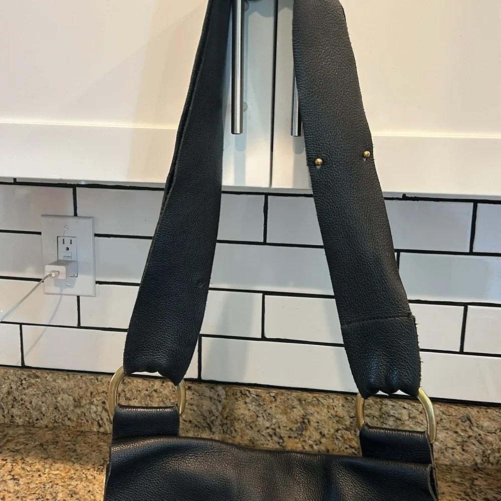 Pebbled Leather Black Crossbody Laptop Bag Grommet Artisan Leather Maker